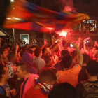 Celebración en Canaletes tras la final de la Copa del Rey.