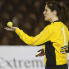 La portera internacional del Cleba, Cristina González, durante un entrenamiento.