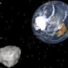 Recreación del acercamiento de un asteroide a la Tierra.
