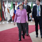 Merkel a su llegada a la cumbre europea.