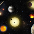 Imagen cedida por la NASA de un concepto artístico de planetas descubiertos por el telescopio espacial Kepler.