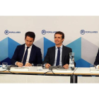 Isabel García-Tejerina, el secretario general del PP, Teodoro García Egea, el presidente Pablo Casado, y Javier Maroto. J. J. GUILLÉN