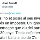 Tuit de Jordi Borrell contra Miquel Iceta.