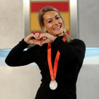 Lydia Valentín, nada más recibir la medalla de plata de los Juegos de Pekín.