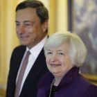 Mario Draghi y Janet Yellen en Jackson Hole en agosto del 2014.