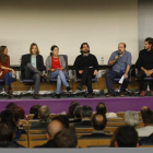 Los parlamentarios de Podemos, durante la presentación de la ley ayer en León.