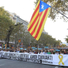 Manifestación por la libertad de Jordi Sànchez, presidente de la ANC, y Jordi Cuixart en Paseo de Gracia en octubre.