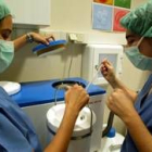 Dos expertas extraen óvulos de un congelador para una inseminación