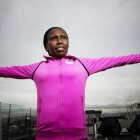 Florence Kiplagat, este viernes, en la terraza de un hotel de Barcelona, donde este domingo correrá el medio maratón.