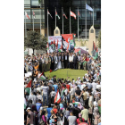 Activistas palestinos a favor de la entrada de su país en la ONU.