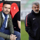 Rubén Albés, a la izquierda, en el banquillo del Reino de León. Óscar Fernández, a la derecha, también gusta a la Cultural. M. PÉREZ/EL GOL DE MADRID