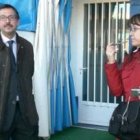Los responsables de las Federaciones de Fútbol de España y de Castilla y León, ayer en el estadio po