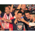 Los jugadores atléticos lo celebraron por todo lo alto.