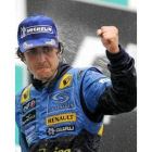 El piloto Fernando Alonso, celebrando su triunfo en Malasia