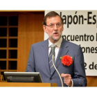 Rajoy, durante su discurso ante empresarios hispano-japoneses, este miércoles en Tokio.