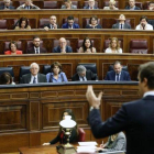 Pablo Casado, este miércoles en el Congreso, durante su cara a cara con el presidente del Gobierno, Pedro Sánchez.