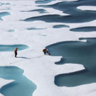 Investigadores analizan el hielo del Ártico.