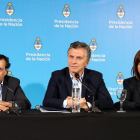 El presidente, Mauricio Macri, y la ministra de Seguridad, Patricia Bullrich, durante una rueda de prensa en Río Cuarto, Córdoba