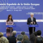 Zapatero, Cristina Fernández de Kirchner, Van Rompuy y Durao Barroso, durante la rueda de prensa