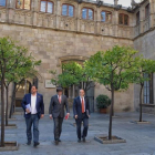 Junqueras, Puigdemont y Turull antes de la reunión del Govern de este martes.