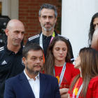 El entrenador de la selección femenina de fútbol Jorge Vilda (2i) junto al presidente de Real Federación Española de Fútbol (RFEF), Luis Rubiales. JUAN CARLOS HIDALGO