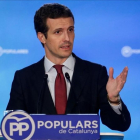 Pablo Casado, durante el comité ejecutivo nacional del PP celebrado en Barcelona. /