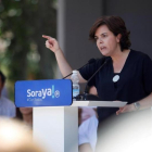 Soraya Sáenz de Santamaría, esta mañana en su primer acto de campaña interna, en Málaga.