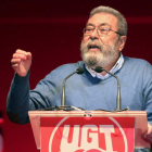El secretario general de UGT, Cándido Méndez, durante su intervención.