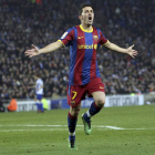 Villa celebra uno de sus goles con el Barcelona.
