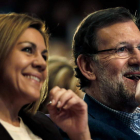 María Dolores de Cospedal y Mariano Rajoy durante la jornada del PP en Valencia.