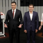 Mariano Rajoy , Pedro Sanchez, Pablo Iglesias y Albert Rivera, en el plató del debate a cuatro.