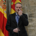 El presidente valenciano, Alberto Fabra, durante la rueda de prensa en la que ha valorado la absolución de Francisco Camps, este jueves.
