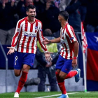 Morata celebra el único gol del partido entre Atlético y Bayer Leverkusen. RODRIGO JIMÉNEZ