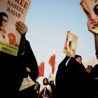 Protestas por la encarcelación del activista Nabil Rajab en Manama.