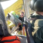 Un agente introduce al perro en el helicóptero. GUARDIA CIVIL