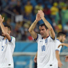 Los jugadores de Grecia al finalizar el partido.