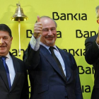Salida a Bolsa de Bankia, en julio del 2011. De izquierda a derecha, José Luis Olivas, Rodrigo Rato y Francisco Verdú.