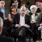 Rubalcaba durante el acto celebrado en la sede del PSOE para presentar su compromiso nacional contra al pobreza.