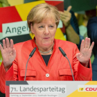 La canciller alemana, Angela Merkel, en su discurso de ayer en Reutlingen. DANIEL MAURER
