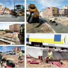 Obras en diferentes puntos de la línea de Feve, ayer, en su integración en la capital leonesa, en la zona de Ventas, Mariano Andrés y Nocedo. RAMIRO
