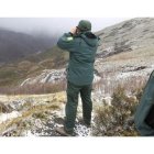 Guardias forestales de la Junta inspeccionando la zona del Morredero por la presencia del oso en una imagen de archivo. ANA F. BARREDO