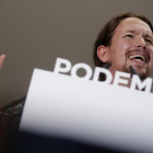 Pablo Iglesias, el pasado 7 de octubre, en un acto con representantes de los círculos de Madrid en el Cine Palafox.