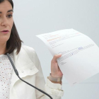 La ministra Carmen Montón, en la rueda de prensa para dar explicaciones sobre su máster.