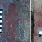 Una de las representaciones humanas de la bautizada como ‘cueva Rodolfo’, en el valle del Cúa, y una de las nuevas pinturas recién descubiertas en Sésamo.
