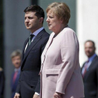 Merkel, durante su temblor junto al presidente ucraniano.