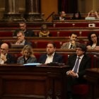 El 'president' Carles Puigdemont, este miércoles, en el pleno del Parlament.