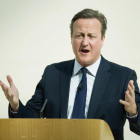 El primer ministro británico, David Cameron, durante su discurso en el museo británico.