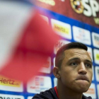 Alexis durante la rueda de prensa que ha ofrecido en Ginebra con la selección chilena.