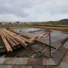 Los cimientos del pabellón temporal, durante la retirada de la instalación en febrero
