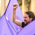El líder de Unidas Podemos, Pablo Iglesias, durante un acto de campaña